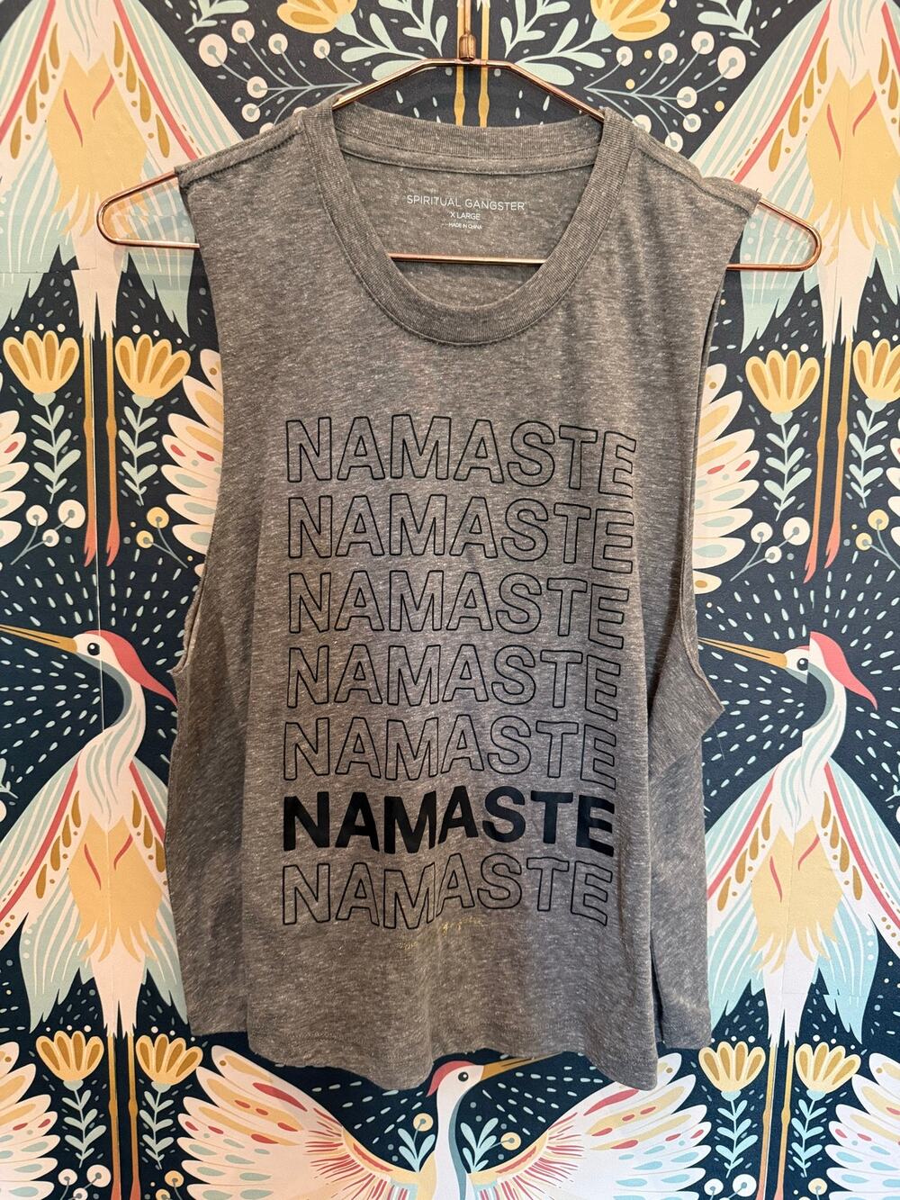 Spiritual gangster gray namaste tank XL